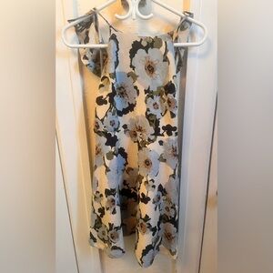 J.O.A. Blue Floral Halter Fit & Flare Mini Dress – Linen-Look Woven, Size Small